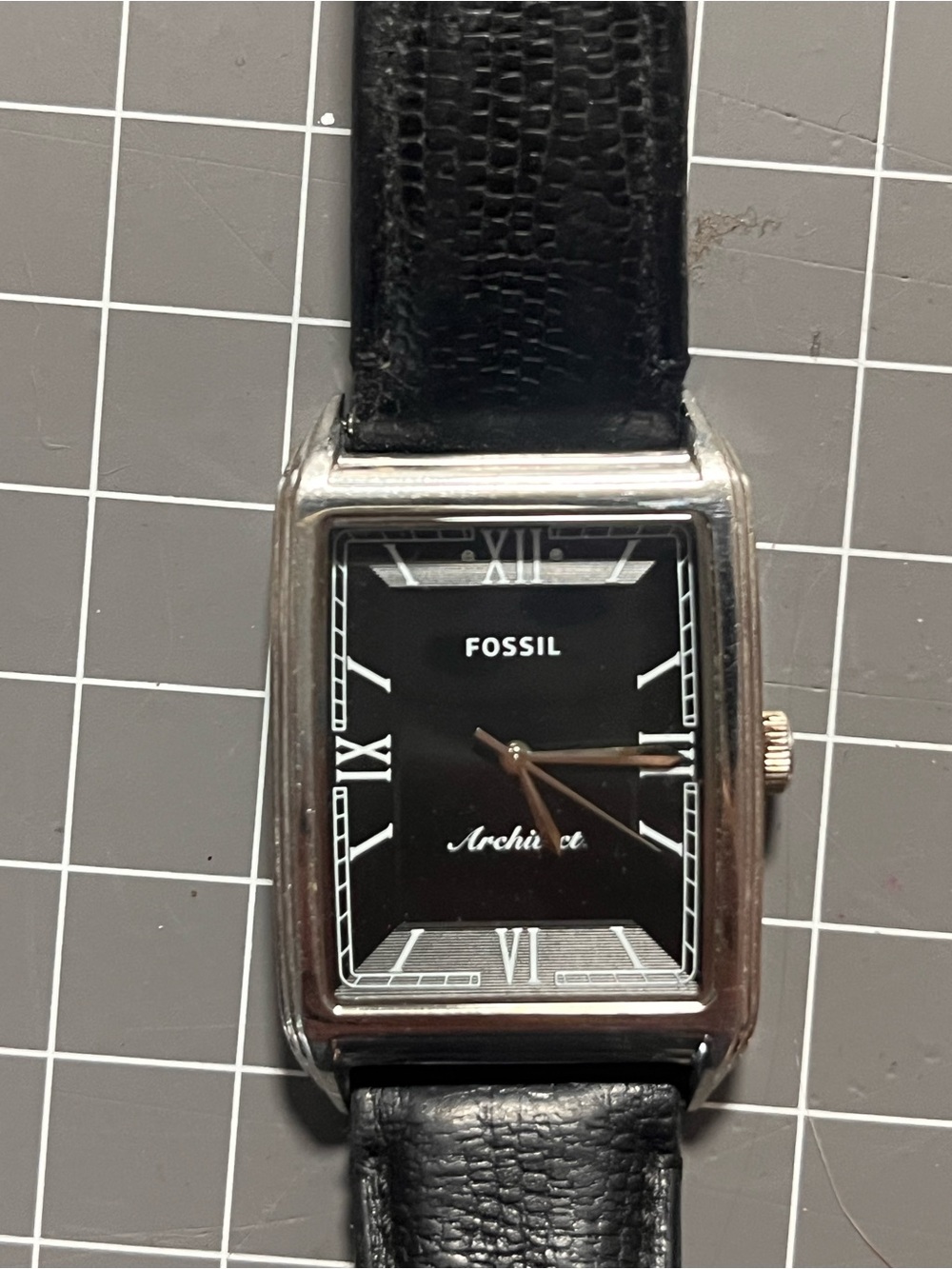 Fossil Black Dial Silver Case Men's Rectangle Watch